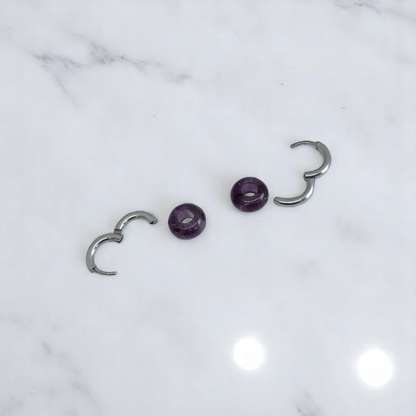 Amethyst Shine Hoop Earrings | Amethyst Stone & Silver PVD Plated - For Women | Includes: Earrings