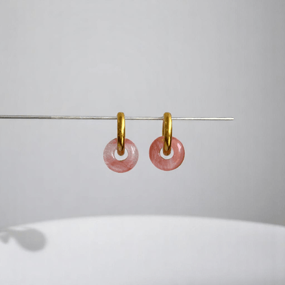 Rosy Bloom Hoop Earrings | Cherry Quartz Stone & 18K PVD Gold Plated - For Women | Includes: Earrings