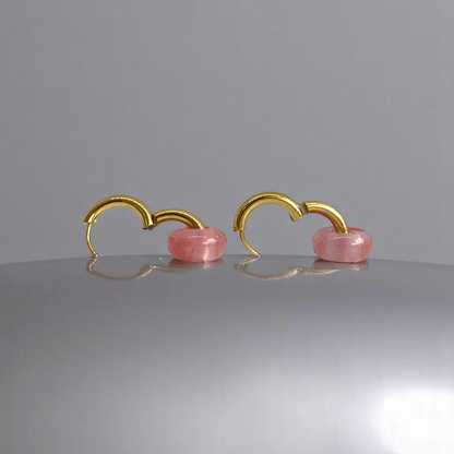 Rosy Bloom Hoop Earrings | Cherry Quartz Stone & 18K PVD Gold Plated - For Women | Includes: Earrings