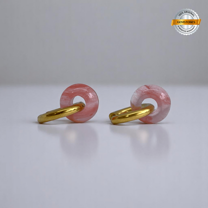Rosy Bloom Hoop Earrings | Cherry Quartz Stone & 18K PVD Gold Plated - For Women | Includes: Earrings