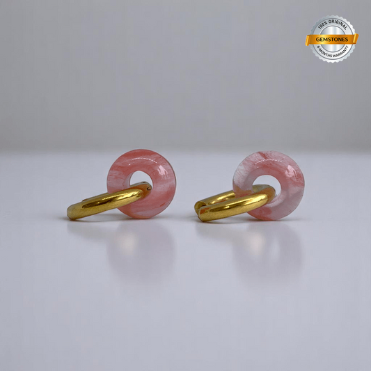 Rosy Bloom Hoop Earrings | Cherry Quartz Stone & 18K PVD Gold Plated - For Women | Includes: Earrings