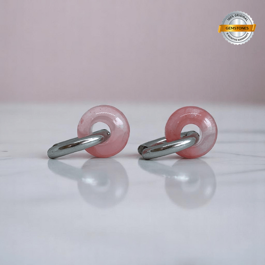 Petal Shine Earrings | Cherry Quartz Stone & Silver PVD Plated - For Women | Includes: Earrings