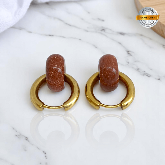 Golden Dusk Hoop Earrings | Sandstone & 18K PVD Gold Plated - For Women | Includes: Earrings
