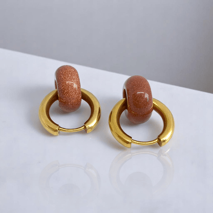 Golden Dusk Hoop Earrings | Sandstone & 18K PVD Gold Plated - For Women | Includes: Earrings