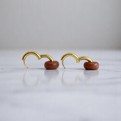 Golden Dusk Hoop Earrings | Sandstone & 18K PVD Gold Plated - For Women | Includes: Earrings