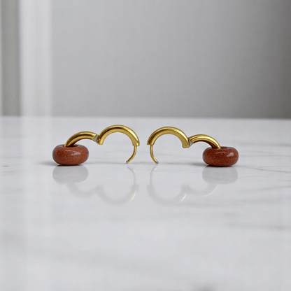 Golden Dusk Hoop Earrings | Sandstone & 18K PVD Gold Plated - For Women | Includes: Earrings