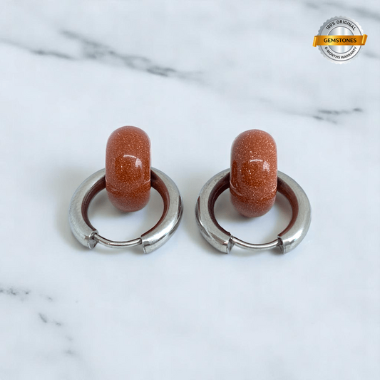 Desert Gleam Hoop Earrings | Sandstone & Silver Plated - For Women | Includes: Earrings