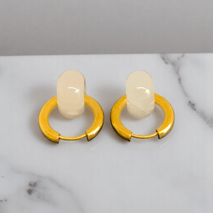 Golden Rose Hoop Earrings | Rose Quartz Stone & 18K PVD Gold Plated - For Women | Includes: Earrings