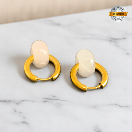Golden Rose Hoop Earrings | Rose Quartz Stone & 18K PVD Gold Plated - For Women | Includes: Earrings