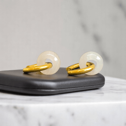 Golden Rose Hoop Earrings | Rose Quartz Stone & 18K PVD Gold Plated - For Women | Includes: Earrings