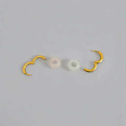 Golden Rose Hoop Earrings | Rose Quartz Stone & 18K PVD Gold Plated - For Women | Includes: Earrings