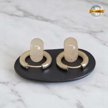 Gentle Bloom Hoop Earrings | Natural Pink Quartz Stone & Silver PVD Plated - For Women | Includes: Earrings