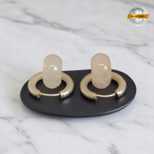 Gentle Bloom Hoop Earrings | Natural Pink Quartz Stone & Silver PVD Plated - For Women | Includes: Earrings