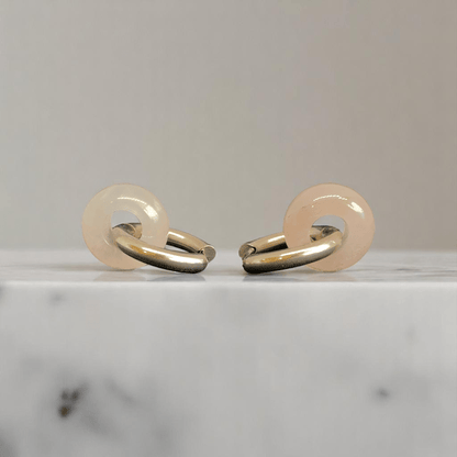 Gentle Bloom Hoop Earrings | Natural Pink Quartz Stone & Silver PVD Plated - For Women | Includes: Earrings