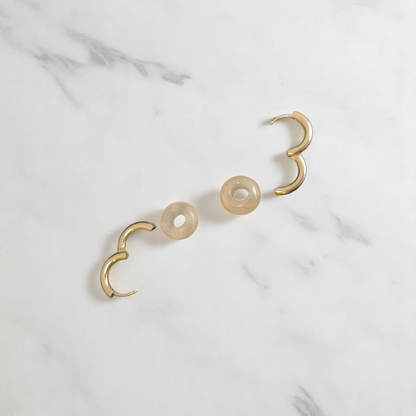 Gentle Bloom Hoop Earrings | Natural Pink Quartz Stone & Silver PVD Plated - For Women | Includes: Earrings