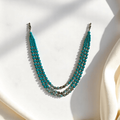 Ocean Essence 3 Layered Set | Turquoise & Aquamarine Stone - For Women | Includes: Necklace, Bracelet