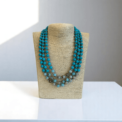 Ocean Essence 3 Layered Set | Turquoise & Aquamarine Stone - For Women | Includes: Necklace, Bracelet
