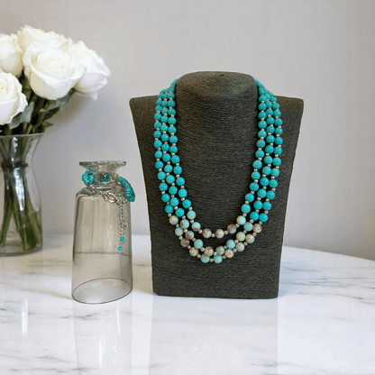 Ocean Essence 3 Layered Set | Turquoise & Aquamarine Stone - For Women | Includes: Necklace, Bracelet