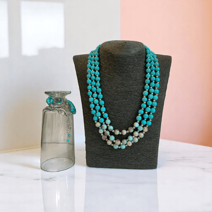 Ocean Essence 3 Layered Set | Turquoise & Aquamarine Stone - For Women | Includes: Necklace, Bracelet