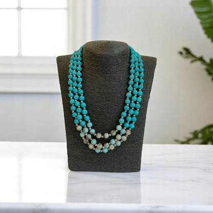 Ocean Essence 3 Layered Set | Turquoise & Aquamarine Stone - For Women | Includes: Necklace, Bracelet