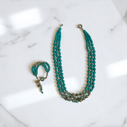 Ocean Essence 3 Layered Set | Turquoise & Aquamarine Stone - For Women | Includes: Necklace, Bracelet