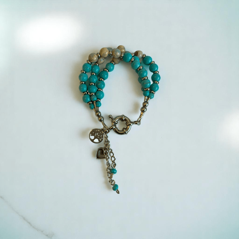 Ocean Essence 3 Layered Set | Turquoise & Aquamarine Stone - For Women | Includes: Necklace, Bracelet