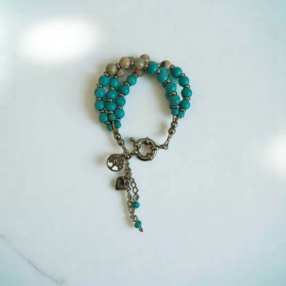 Ocean Essence 3 Layered Set | Turquoise & Aquamarine Stone - For Women | Includes: Necklace, Bracelet
