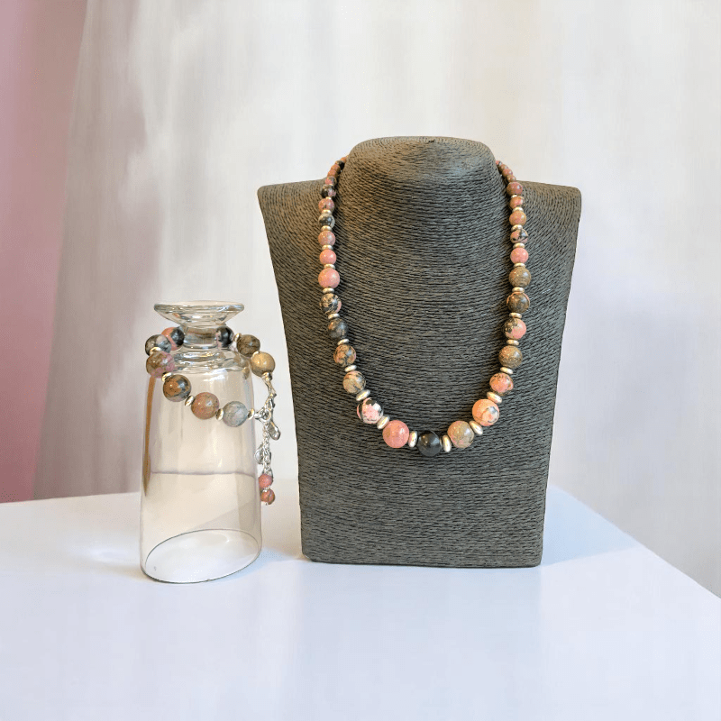Love & Harmony Set | Rhodonite Stone - For Women | Includes: Necklace, Bracelet