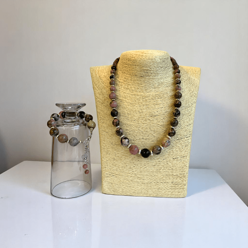 Love & Harmony Set | Rhodonite Stone - For Women | Includes: Necklace, Bracelet
