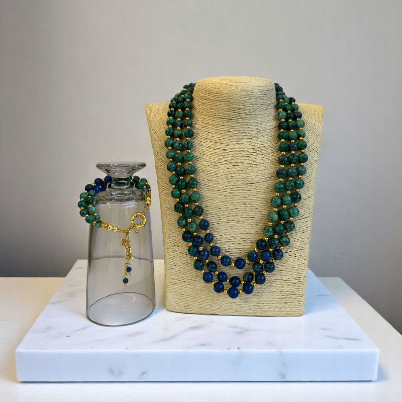 Deep Cosmos 3 Layered Set | Azurite Stone - For Women | Includes: Necklace, Bracelet