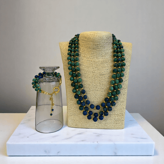 Deep Cosmos 3 Layered Set | Azurite Stone - For Women | Includes: Necklace, Bracelet