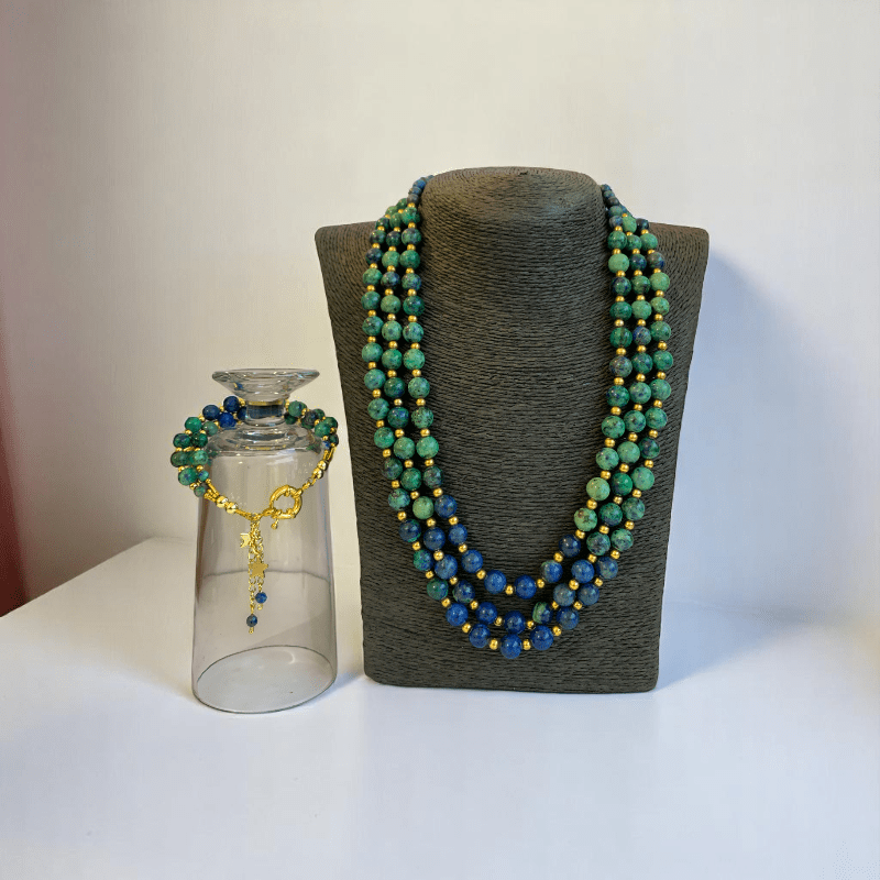 Deep Cosmos 3 Layered Set | Azurite Stone - For Women | Includes: Necklace, Bracelet