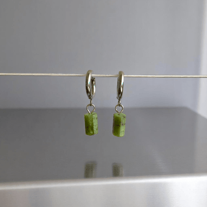 Jade Serenity Earrings | Jade Stone & Silver PVD Plated - For Women | Includes: Earrings