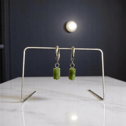 Jade Serenity Earrings | Jade Stone & Silver PVD Plated - For Women | Includes: Earrings