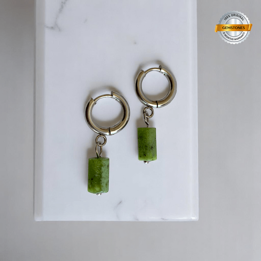 Jade Serenity Earrings | Jade Stone & Silver PVD Plated - For Women | Includes: Earrings