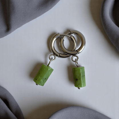 Jade Serenity Earrings | Jade Stone & Silver PVD Plated - For Women | Includes: Earrings