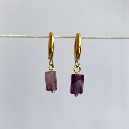 Regal Glow Earrings | Amethyst Stone & 18K PVD Gold Plated - For Women | Includes: Earrings