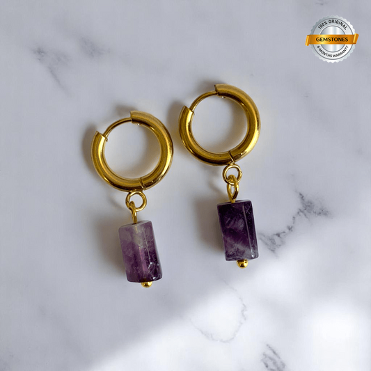 Regal Glow Earrings | Amethyst Stone & 18K PVD Gold Plated - For Women | Includes: Earrings