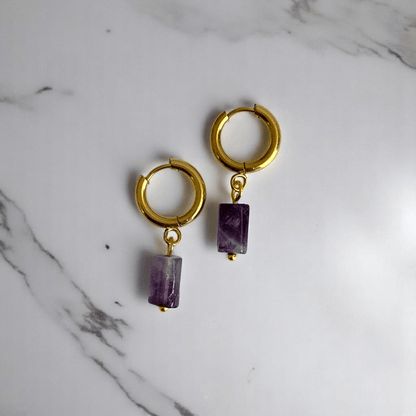 Regal Glow Earrings | Amethyst Stone & 18K PVD Gold Plated - For Women | Includes: Earrings