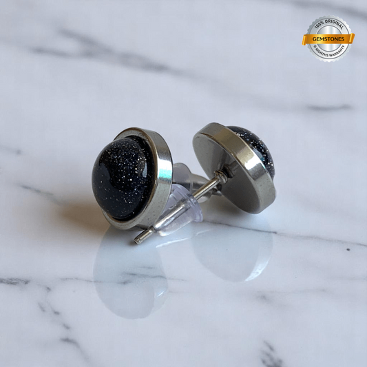 Starlit Night Studs | Blue Sandstone & Silver PVD Plated - For Women | Includes: Earrings