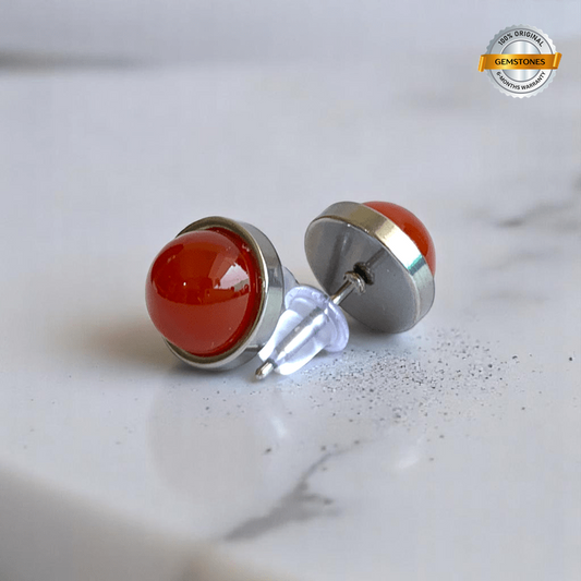 Ember Spark Studs | Carnelian & Silver PVD Plated - For Women | Includes: Earrings