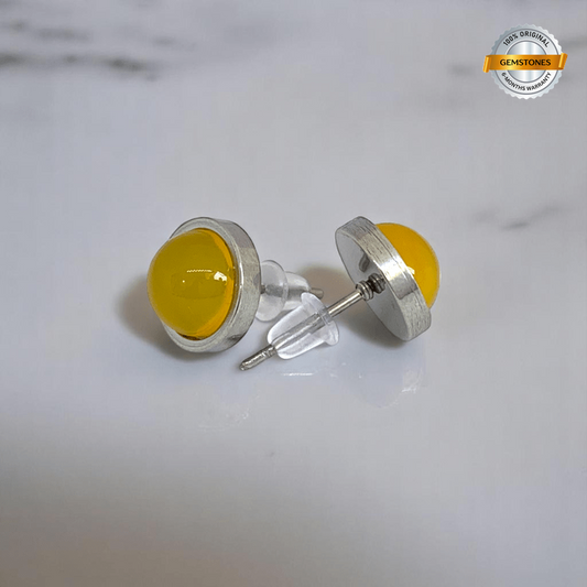 Sunny Grace Studs | Yellow Jade Stone & Silver PVD Plated - For Women | Includes: Earrings