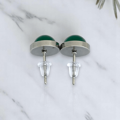Serene Glow Studs | Green Jade Stone & Silver PVD Plated - For Women | Includes: Earrings