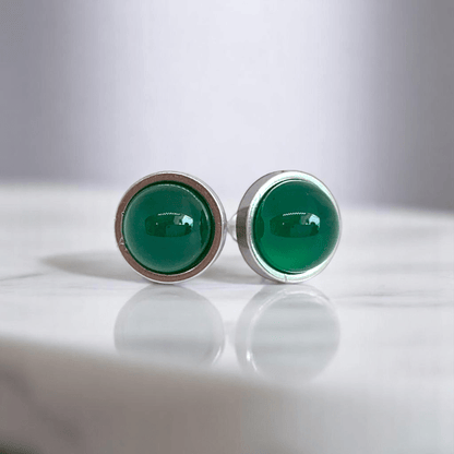 Serene Glow Studs | Green Jade Stone & Silver PVD Plated - For Women | Includes: Earrings