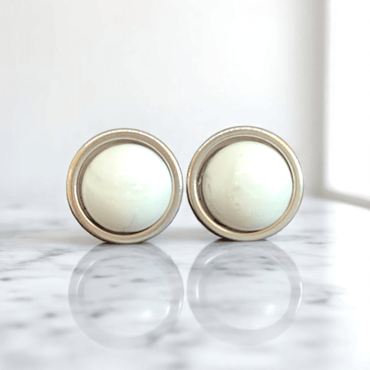 Calm Stone Earrings | White Turquoise & Silver PVD Plated - For Women | Includes: Earrings