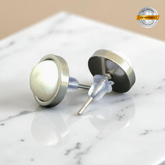 Calm Stone Earrings | White Turquoise & Silver PVD Plated - For Women | Includes: Earrings