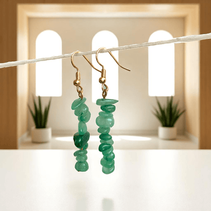 Forest Glow Earrings | Green Aventurine Chip & 18K PVD Gold Plated - For Women | Includes: Earrings