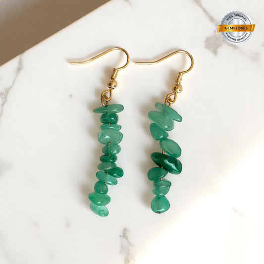 Forest Glow Earrings | Green Aventurine Chip & 18K PVD Gold Plated - For Women | Includes: Earrings