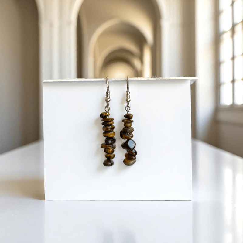 Wild Shine Earrings | Silver PVD Plated & Tiger Eye Chip - For Women | Includes: Earrings