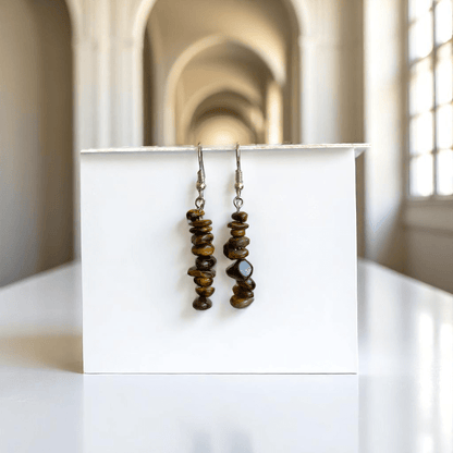 Wild Shine Earrings | Silver PVD Plated & Tiger Eye Chip - For Women | Includes: Earrings